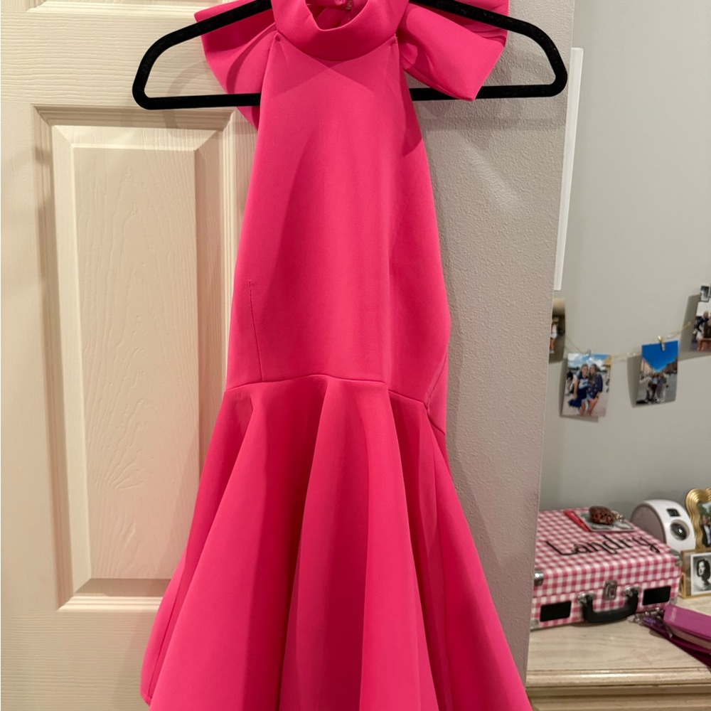 Hot Pink Halter Bow Mini Dress